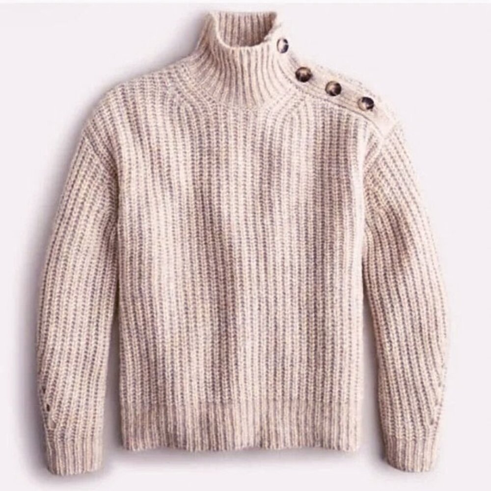 J. Crew Button Shoulder Mockneck Sweater Ivory Rainbow Mauve Supersoft Small - Picture 3 of 10